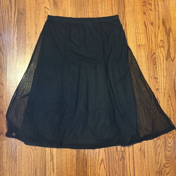 REQUIREMENTS Black Sheer Midi Skirt XL NWT Elastic Waist Lined - Picture 2 of 4